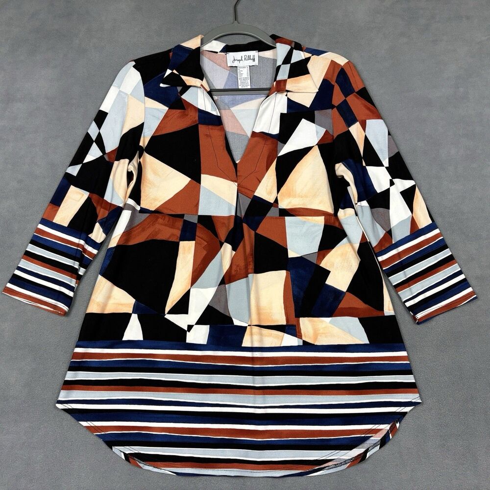 Joseph‎ Ribkoff Size 10 Geometric Tunic Top Abstract Stripe 3/4 Sleeve Luxury - Picture 2 of 6